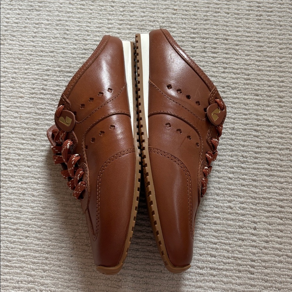 Larroudé Brown Leather Stella Sneaker Mules NWOT - Picture 4 of 11